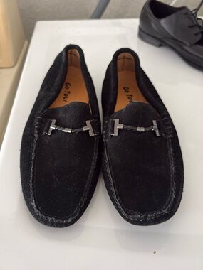 Black Suede Slip-On Loafers with Bridle Bit